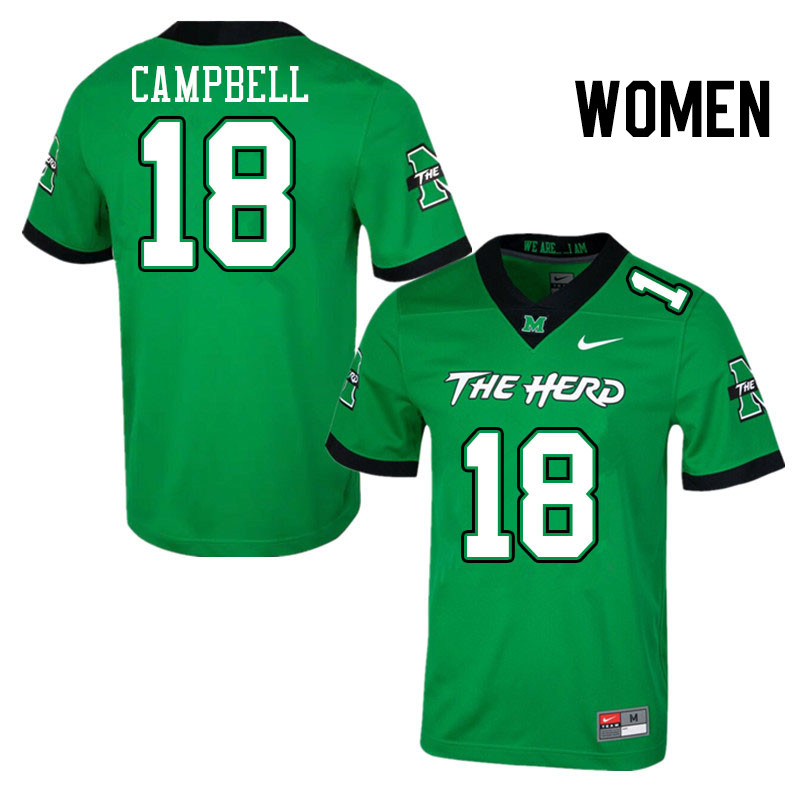 Women #18 Gerald Campbell Marshall Thundering Herd College Football Jerseys Stitched Sale-Green
